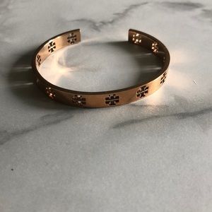Tory Burch rose gold plated logo cuff bracelet